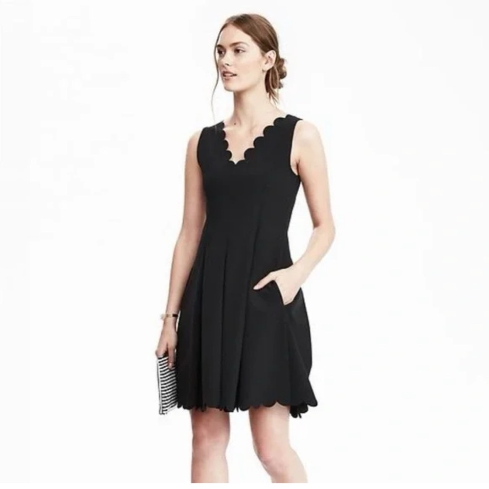 Banana Republic Black Scalloped Dress Pockets NWT 2